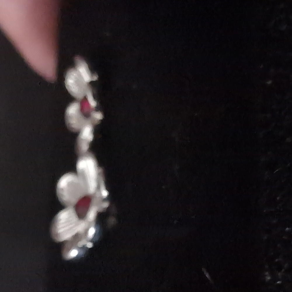 Ruby Flower Sterling Silver Stud Earrings - image 2